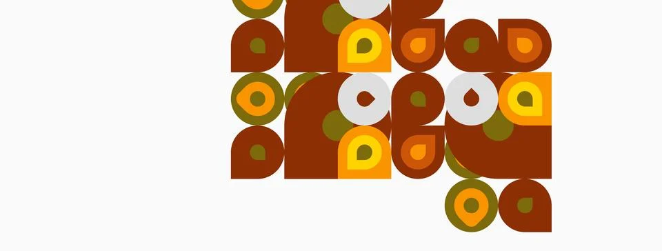 Retro pattern features repeating geometric shapes. Brown, yellow, olive tones 스톡 일러스트