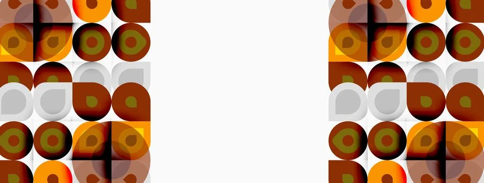 Retro pattern features repeating geometric shapes. Brown, orange, beige tones Illustrazione stock