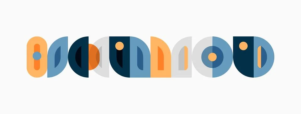 Retro pattern features repeating semicircles. Colors include orange, blue, .. Stock Illustration