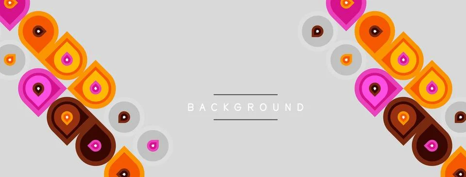 Retro pattern features repeating shapes. Orange, pink, brown tones dominate Illustrazione stock