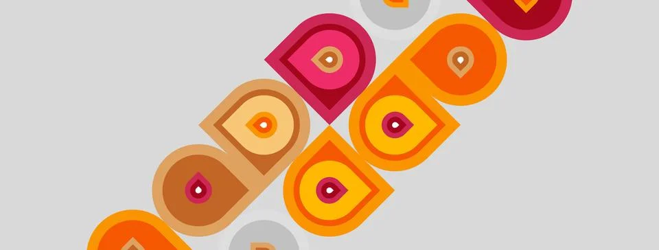 Retro pattern features repeating squares, circles. Warm orange, brown tones Stock Illustration