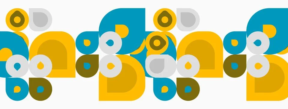 Retro pattern features rounded shapes, circles, curves. Colors include yellow Stockillustratie
