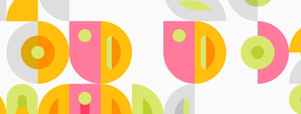 Retro pattern features rounded shapes, pastel colors. Simple design creates Illustrazione stock