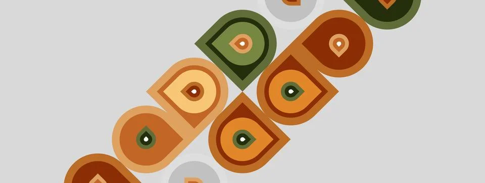 Retro pattern features rounded squares, varying shades brown, green. Shapes Illustrazione stock