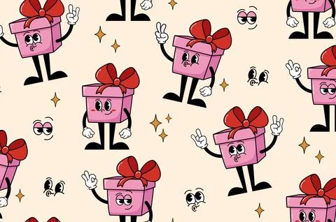 Retro pattern gifts funny character cartoon style. Stock Illustration