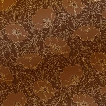Retro pattern of gold poppies Stock Illustration
