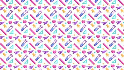Retro pattern of pencil, apple, paper airplane background animation Stock Footage 274138891