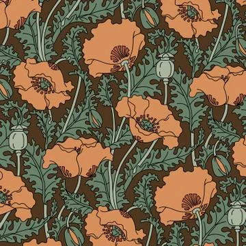 Retro pattern of red poppies Stock Illustration