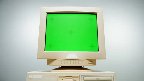Retro pc with chroma key green screen, Old computer studio close-up, Desktop Stock Footage 218272292
