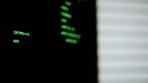 Retro pc with loading code console, programmer making scripts, green basic Stock Footage 214983874