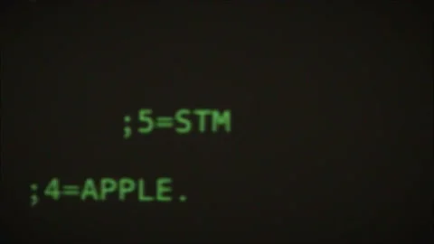 Retro pc with loading code console, programmer making scripts, green basic Stock Footage 218271985