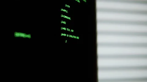 Retro pc with loading code console, programmer making scripts, green basic Stock Footage 218272214