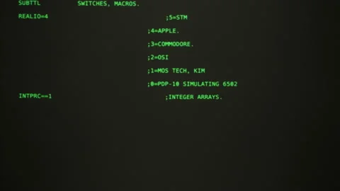 Retro pc with loading code console, programmer making scripts, green basic Stock Footage 219886947