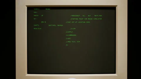 Retro pc with loading code console, programmer making scripts, green basic Stock Footage 219886980