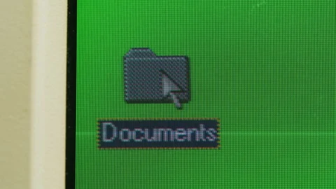 Retro pc with loading code console, programmer open my documents, green basic Stock Footage 264937640