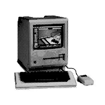 Retro PC offset element for trendy collage. Vector retrofuturistic black and Stock Illustration