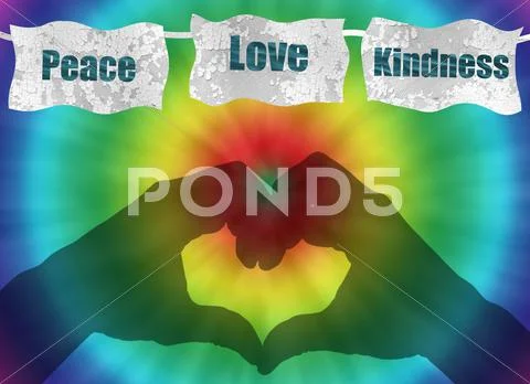 Retro peace, love and kindness image with tie-dye Stock Illustration