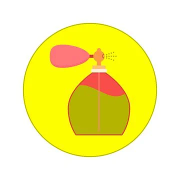 Retro perfume bottle flat round icon with fragrance, spray and smell.  Stock Illustration