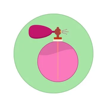 Retro perfume bottle flat round icon with fragrance, spray and smell. Stock Illustration