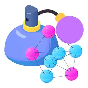 Retro perfume icon isometric vector. Bottle of retro perfume and molecule sig Stock-Illustration