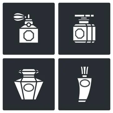 Retro perfume icons set Stock Illustration