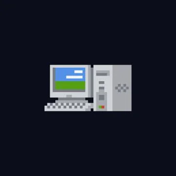 Retro personal computer with colorful background on the screen, computer case Stock Illustration