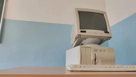 Retro Personal Computer With Keyboard And Monitor Stock Footage 126064354