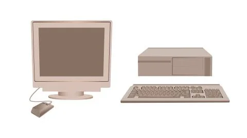Retro personal computer. An old coffee colored gadget classic monitor with an Stock Illustration
