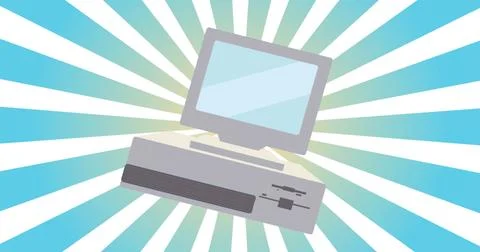 Retro personal computer, pc old vintage hipster for geeks from 70s, 80s, 90.. Stock Illustration