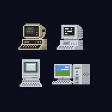 Retro personal computers with terminal console commands on the screen, computer Stock Illustration