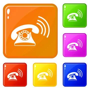 Retro phone icons set vector color 库存插图