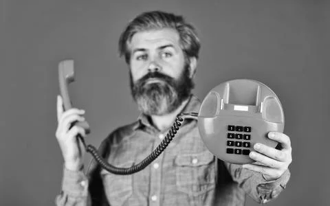 Retro phone. Outdated technology. Manager phone dialog communication. Call me Stock Photos