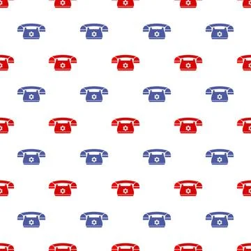 Retro Phone Pattern. Silhouette of Old Telephone Seamless Retro Red Blue P... Foto stock