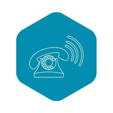 Retro phone ringing icon, outline style Ilustración de archivo