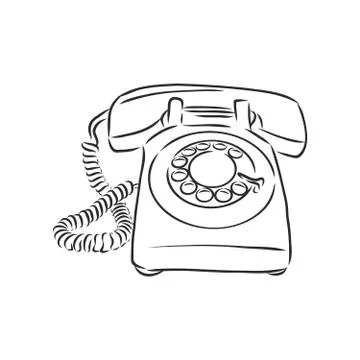 Retro phone, vintage object, vector sketch illustration Stock Illustration