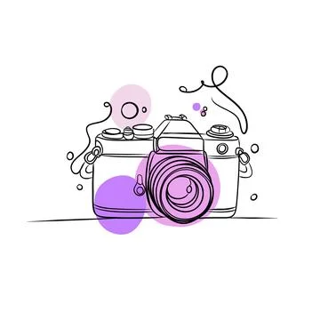 Retro photo camera in continuous line art style Illustrazione stock