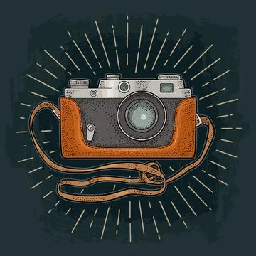 Retro photo camera with ray. Vector illustration Stock Illustration