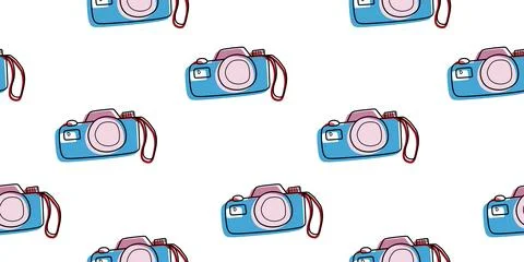 Retro Photo Camera Seamless pattern. Vector Outline Illustration With color B Stock Illustration