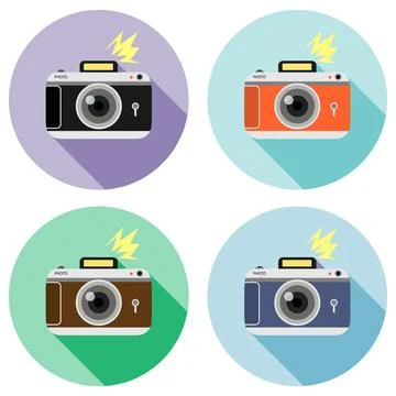 Retro photo camera. Set of retro cameras isolated on white background. Stock Illustration
