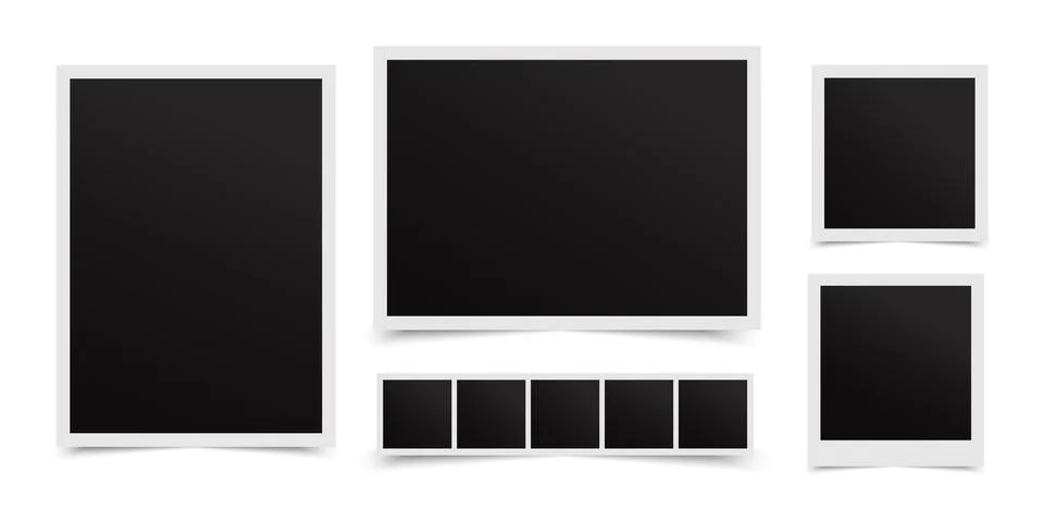 Retro photo frames set in different shapes isolated on white background Illustrazione stock