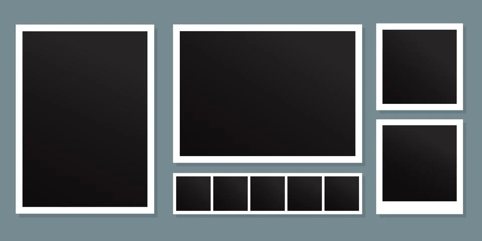 Retro photo frames set in different shapes. Blank instant photo cards Stock Illustration