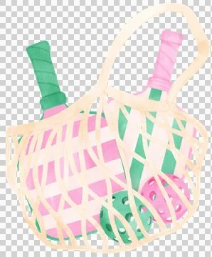 Retro Pickleball paddle in net bag preppy watercolor Stock Illustration