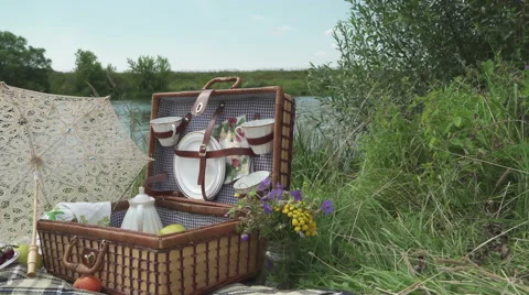 Retro picnic by the river 4 Stock-Footage 67837377