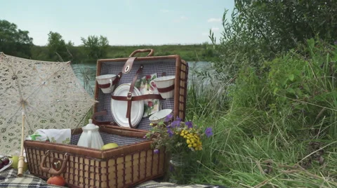 Retro picnic by the river 5 Stock Footage 67843849