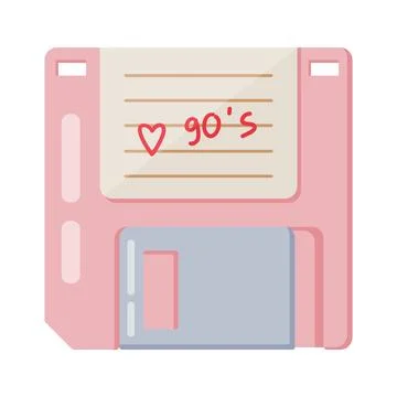 Retro pink floppy disk with 90s heart note Stock Illustration