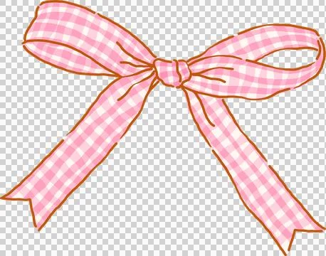 Retro Pink Gingham Ribbon Bow Whimsical Hand Drawn Doodle.. Stock Illustration