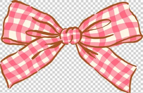 Retro Pink Gingham Ribbon Bow Whimsical Hand Drawn Doodle Stock Illustration