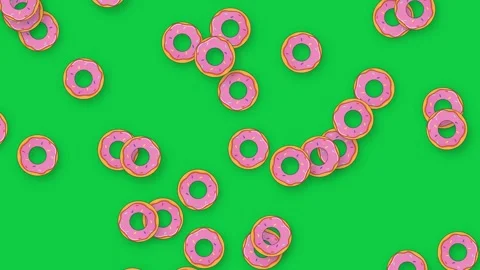 Retro Pink Glazed Donuts Falling Against a Solid Green Background Stock Footage 340259754