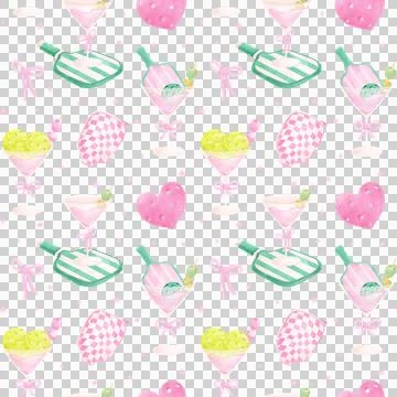 Retro Pink Pickleball Seamless Pattern watercolor Illustrazione stock