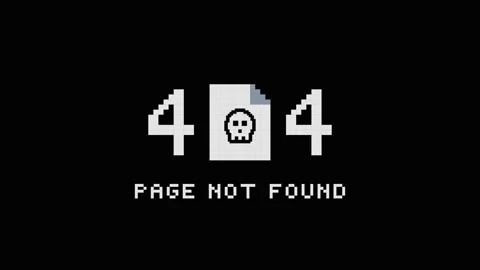 Retro pixel art 404 error message animation with skull icon. 4K Vídeos de archivo 344845730